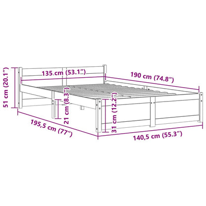 vidaXL Bed Frame without Mattress Solid Wood 135x190 cm Double - Brown - 195.5 x 140.5 x 51 cm