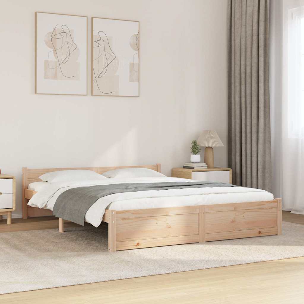 vidaXL Bed Frame without Mattress Solid Wood 135x190 cm Double - Brown - 195.5 x 140.5 x 51 cm