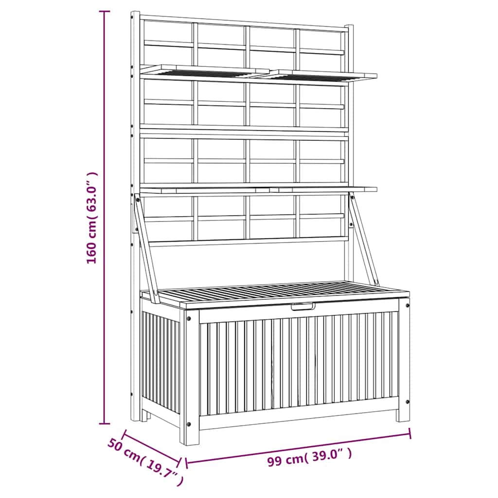 vidaXL Storage Box with Trellis 99x50x160 cm Solid Wood Acacia - Brown
