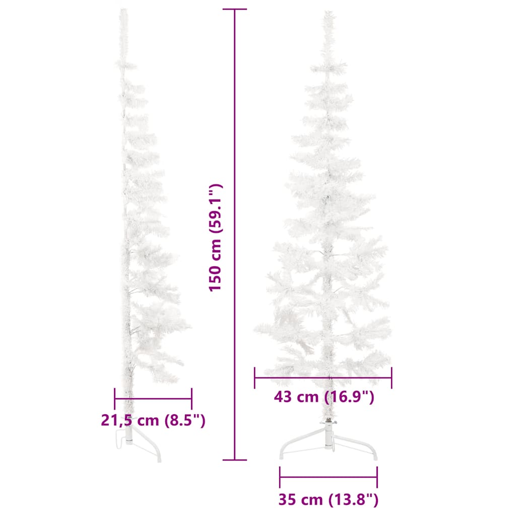 vidaXL Slim Artificial Half Christmas Tree with Stand White 150 cm