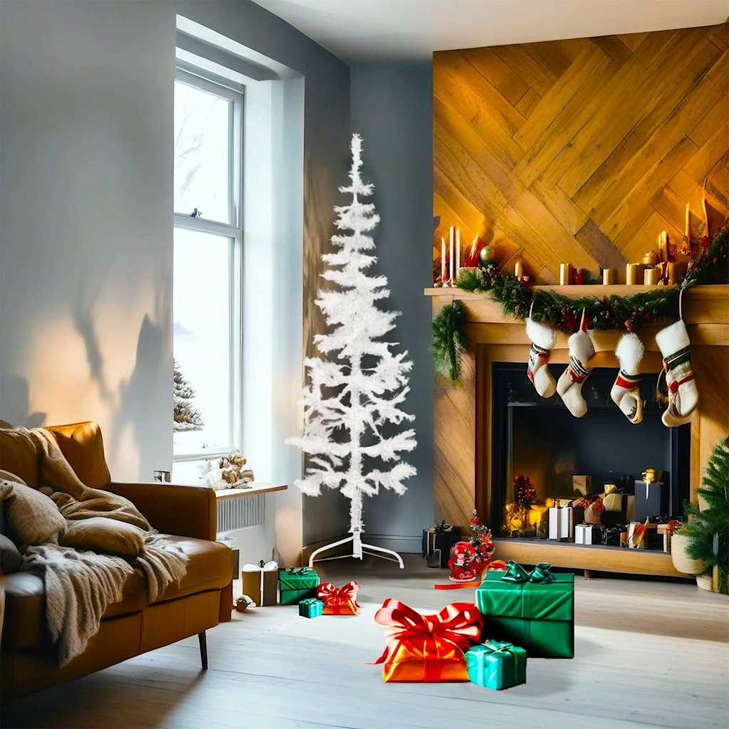 vidaXL Slim Artificial Half Christmas Tree with Stand White 180 cm