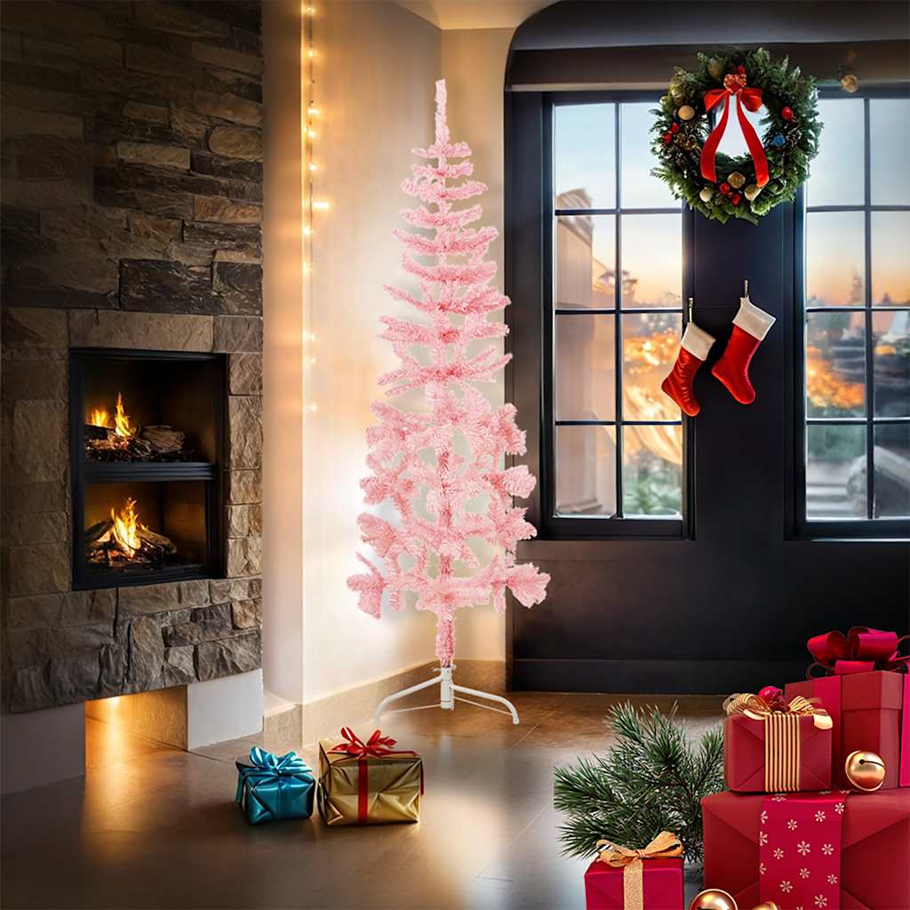 vidaXL Slim Artificial Half Christmas Tree with Stand Pink 180 cm