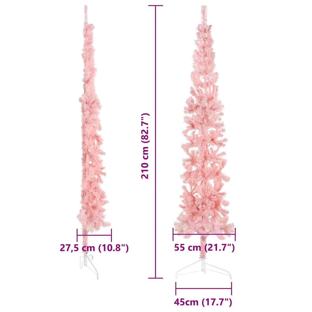 vidaXL Slim Artificial Half Christmas Tree with Stand Pink 210 cm