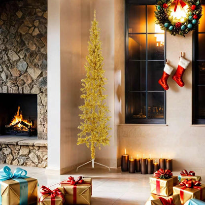 vidaXL Slim Artificial Half Christmas Tree with Stand Gold 180 cm