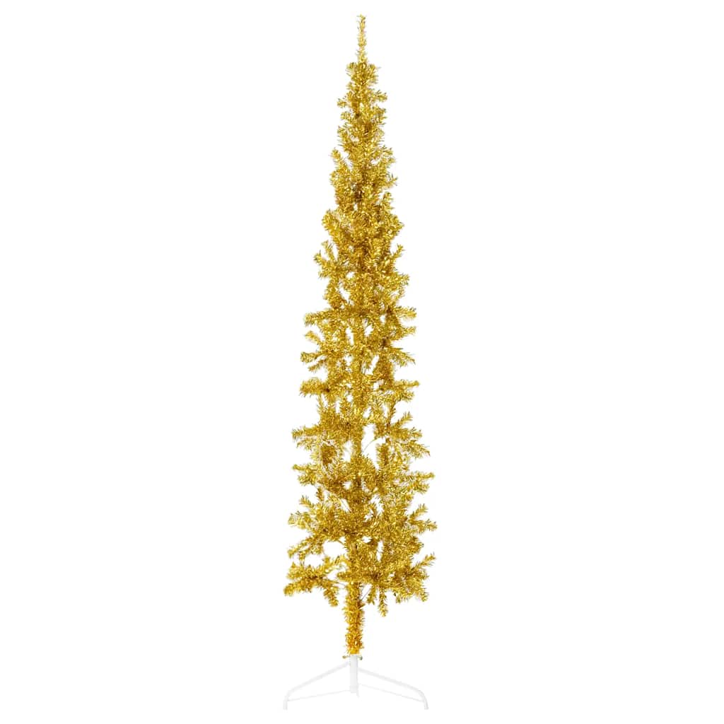 vidaXL Slim Artificial Half Christmas Tree with Stand Gold 210 cm