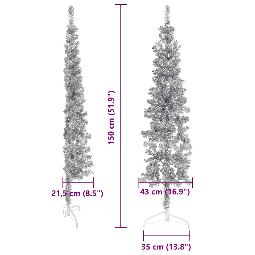 vidaXL Slim Artificial Half Christmas Tree with Stand Silver 150 cm