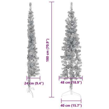 vidaXL Slim Artificial Half Christmas Tree with Stand Silver 180 cm