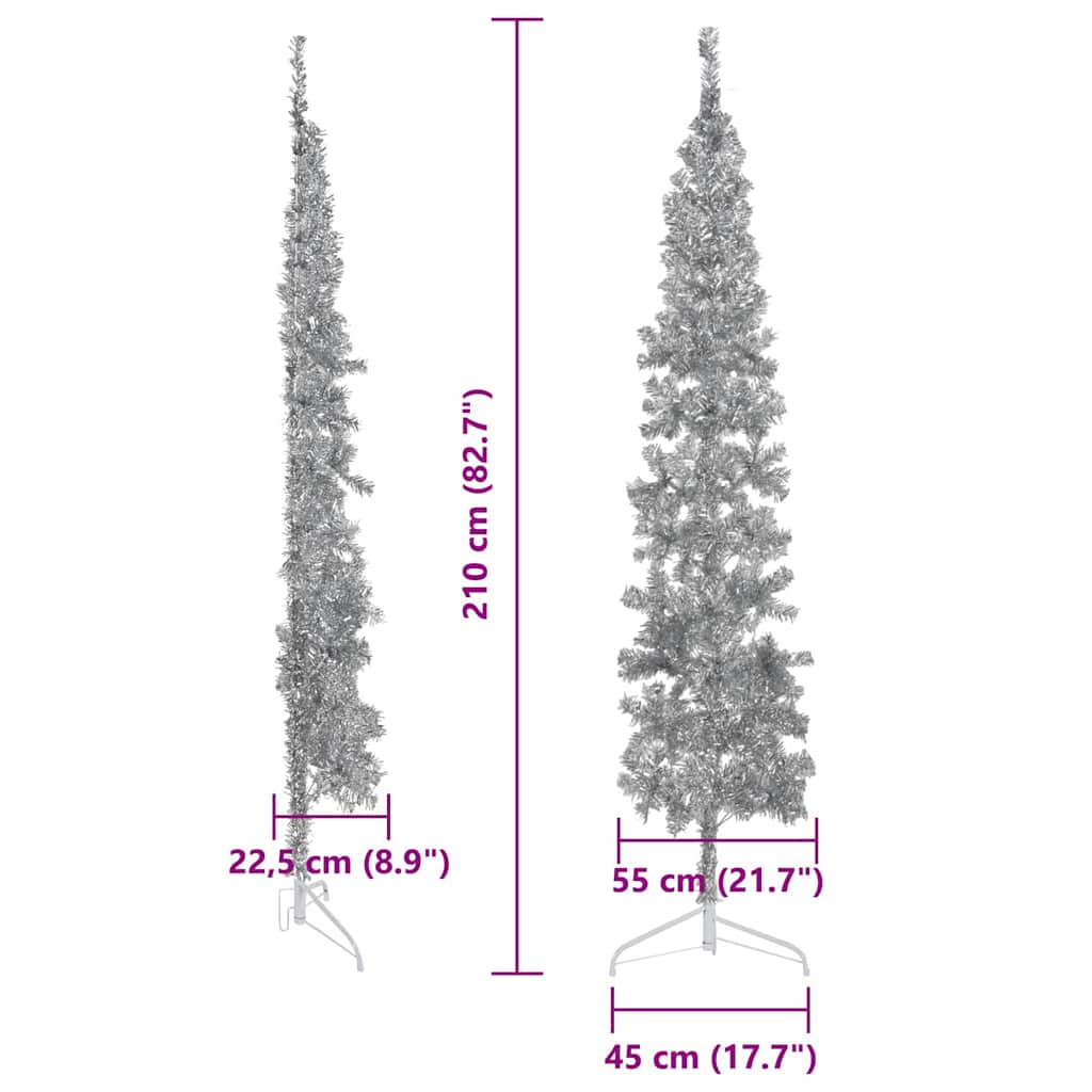 vidaXL Slim Artificial Half Christmas Tree with Stand Silver 210 cm