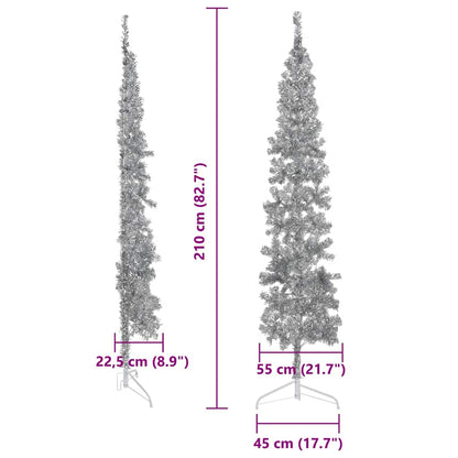 vidaXL Slim Artificial Half Christmas Tree with Stand Silver 210 cm