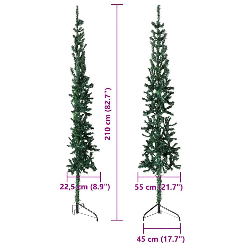 vidaXL Slim Artificial Half Christmas Tree with Stand Green 210 cm