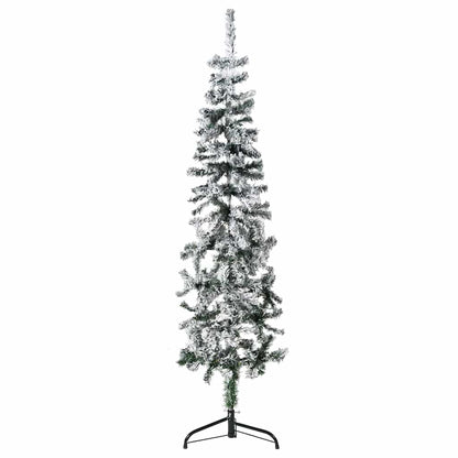 vidaXL Slim Artificial Half Christmas Tree with Flocked Snow 150 cm - Green