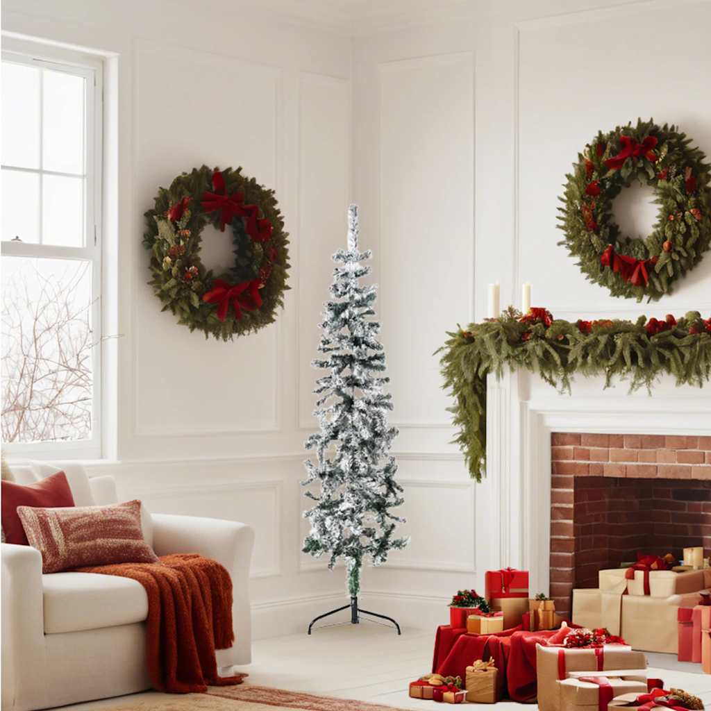 vidaXL Slim Artificial Half Christmas Tree with Flocked Snow 150 cm - Green