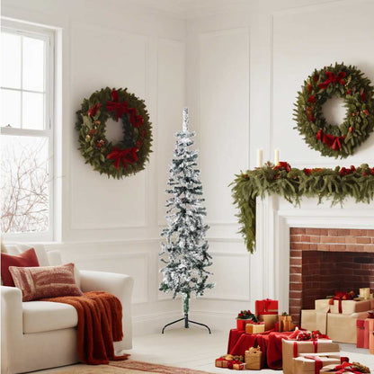 vidaXL Slim Artificial Half Christmas Tree with Flocked Snow 150 cm - Green