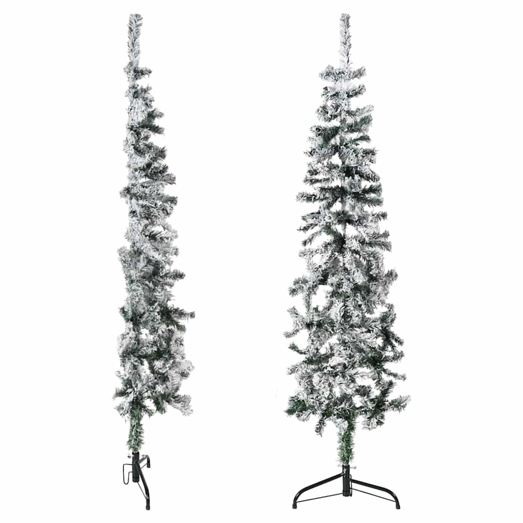 vidaXL Slim Artificial Half Christmas Tree with Flocked Snow 150 cm - Green