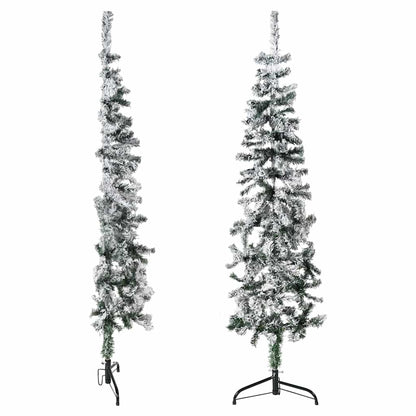 vidaXL Slim Artificial Half Christmas Tree with Flocked Snow 150 cm - Green