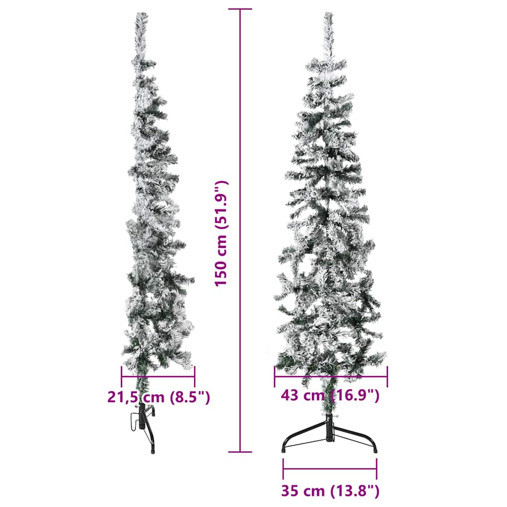 vidaXL Slim Artificial Half Christmas Tree with Flocked Snow 150 cm - Green