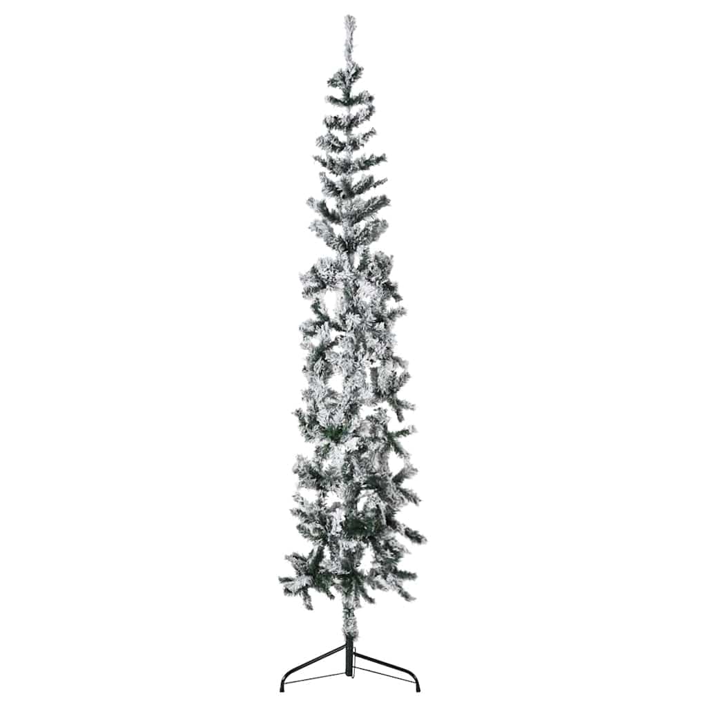 vidaXL Slim Artificial Half Christmas Tree with Flocked Snow 180 cm - Green