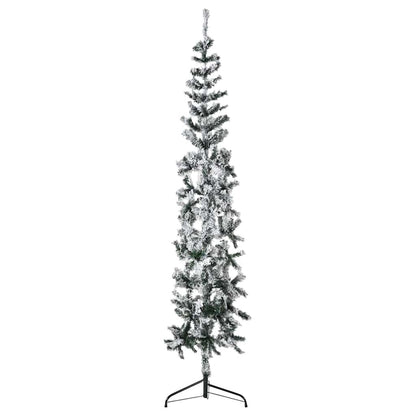vidaXL Slim Artificial Half Christmas Tree with Flocked Snow 180 cm - Green