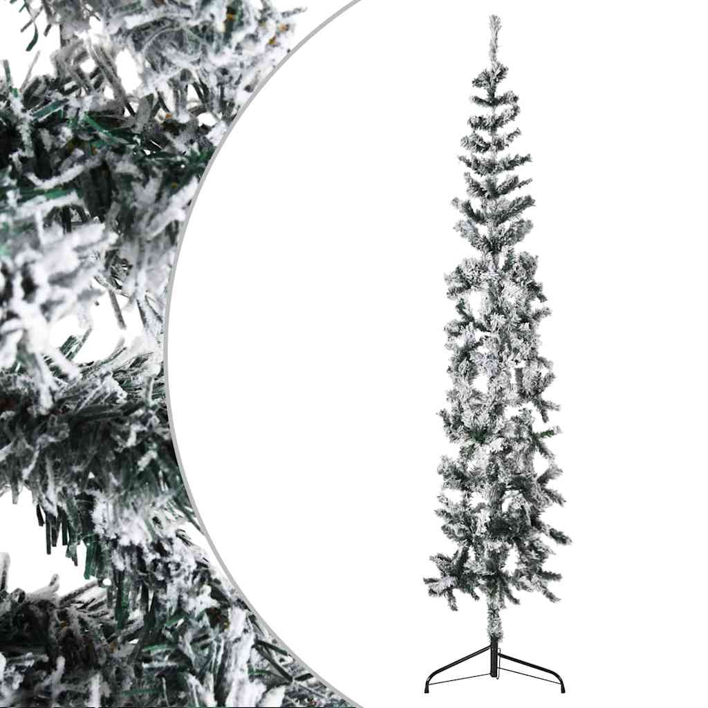 vidaXL Slim Artificial Half Christmas Tree with Flocked Snow 180 cm - Green