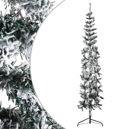 vidaXL Slim Artificial Half Christmas Tree with Flocked Snow 180 cm - Green