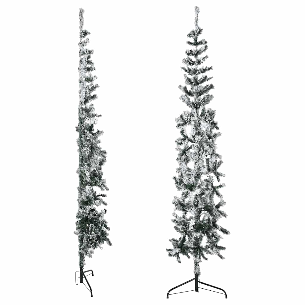 vidaXL Slim Artificial Half Christmas Tree with Flocked Snow 180 cm - Green