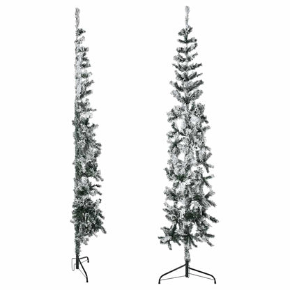 vidaXL Slim Artificial Half Christmas Tree with Flocked Snow 180 cm - Green