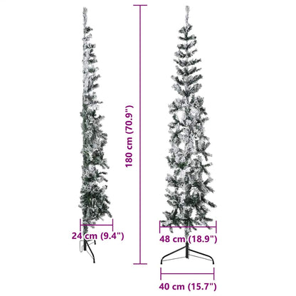 vidaXL Slim Artificial Half Christmas Tree with Flocked Snow 180 cm - Green