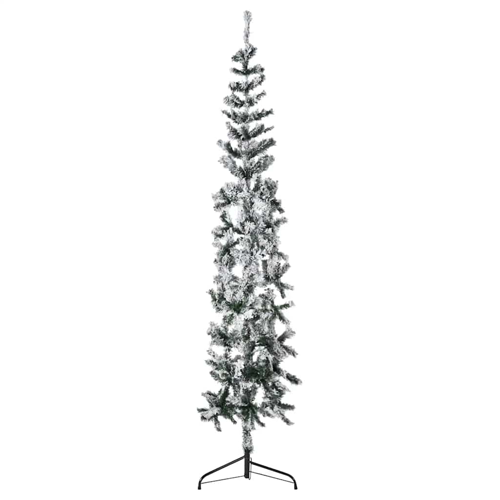 vidaXL Slim Artificial Half Christmas Tree with Flocked Snow 210 cm - Green