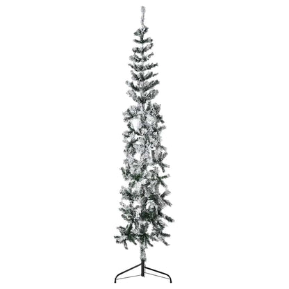 vidaXL Slim Artificial Half Christmas Tree with Flocked Snow 210 cm - Green