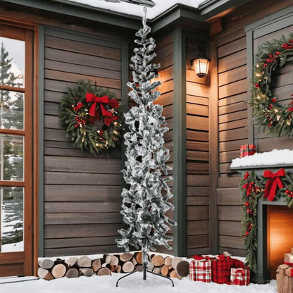 vidaXL Slim Artificial Half Christmas Tree with Flocked Snow 210 cm - Green