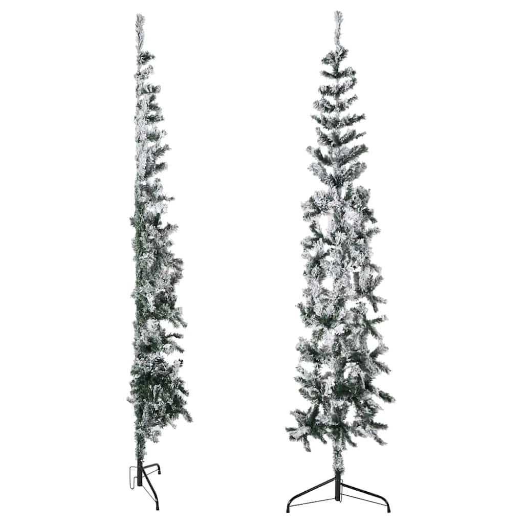 vidaXL Slim Artificial Half Christmas Tree with Flocked Snow 210 cm - Green