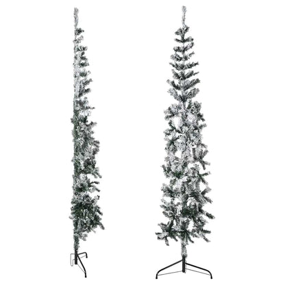 vidaXL Slim Artificial Half Christmas Tree with Flocked Snow 210 cm - Green