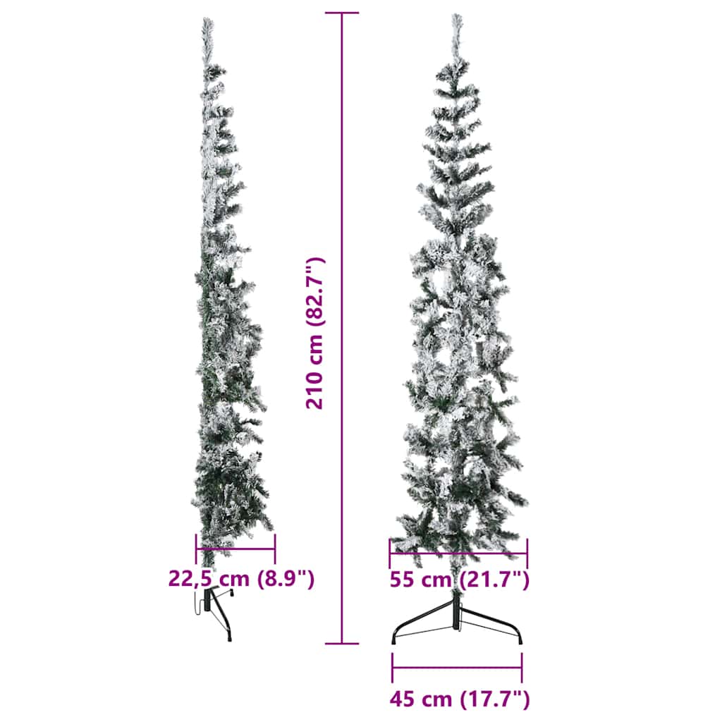 vidaXL Slim Artificial Half Christmas Tree with Flocked Snow 210 cm - Green
