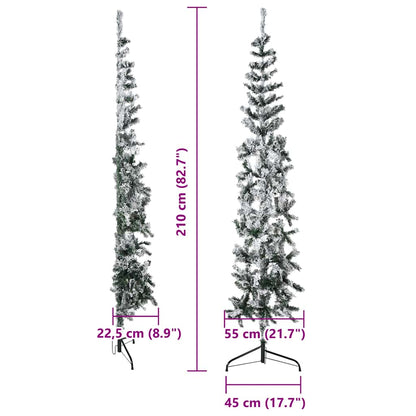 vidaXL Slim Artificial Half Christmas Tree with Flocked Snow 210 cm - Green