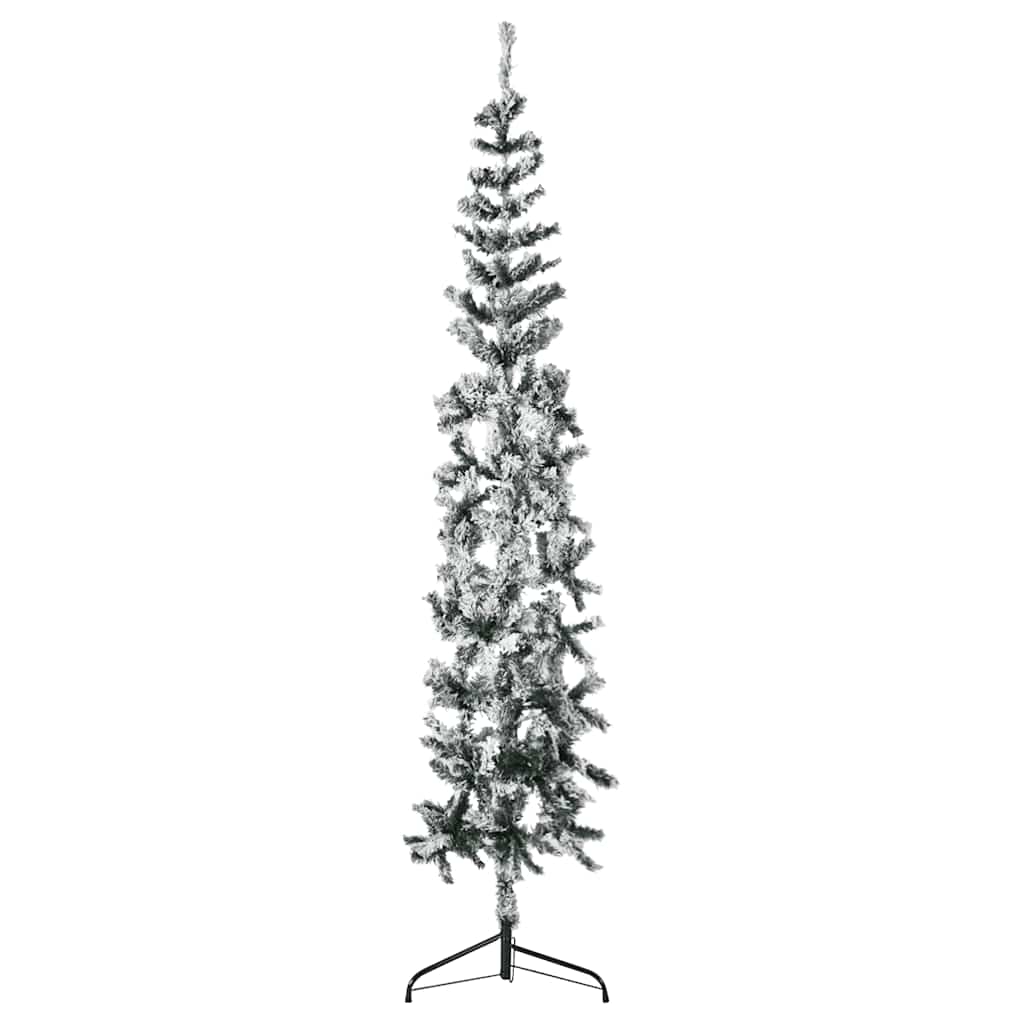 vidaXL Slim Artificial Half Christmas Tree with Flocked Snow 240 cm - Green