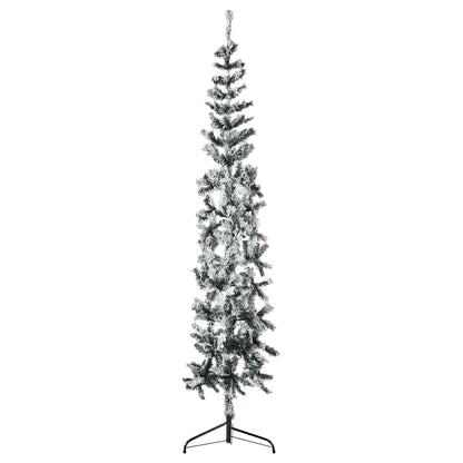 vidaXL Slim Artificial Half Christmas Tree with Flocked Snow 240 cm - Green