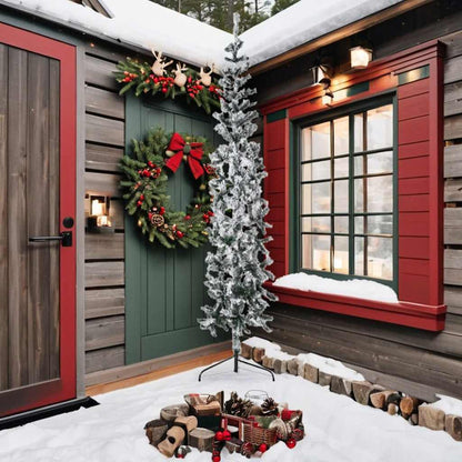 vidaXL Slim Artificial Half Christmas Tree with Flocked Snow 240 cm - Green
