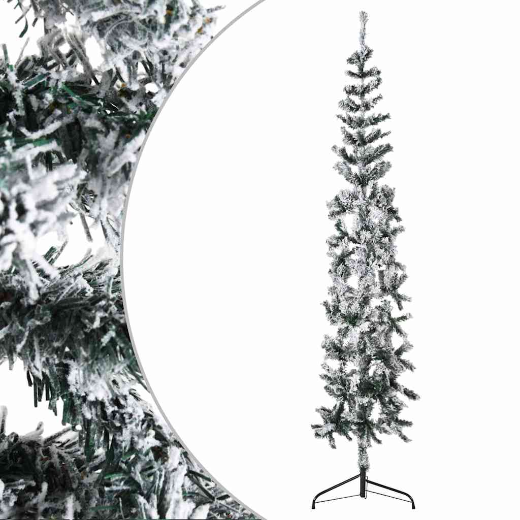 vidaXL Slim Artificial Half Christmas Tree with Flocked Snow 240 cm - Green