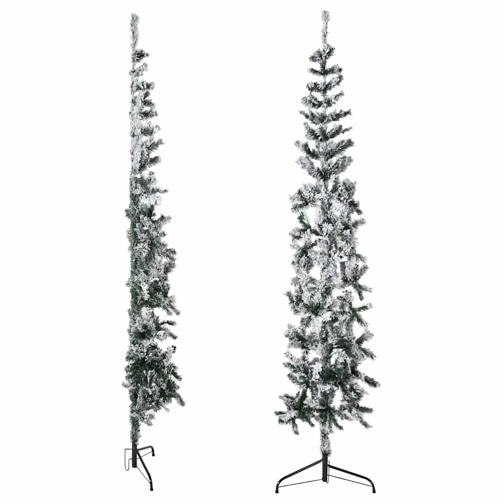 vidaXL Slim Artificial Half Christmas Tree with Flocked Snow 240 cm - Green