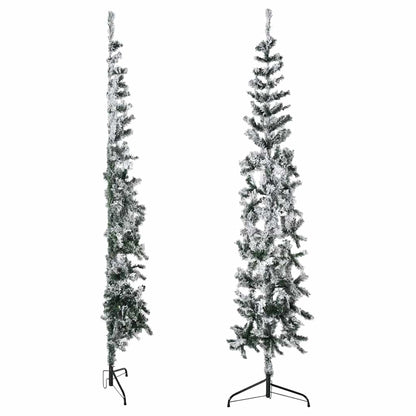 vidaXL Slim Artificial Half Christmas Tree with Flocked Snow 240 cm - Green