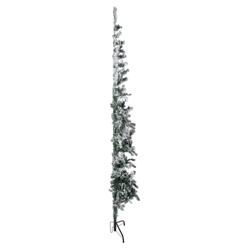 vidaXL Slim Artificial Half Christmas Tree with Flocked Snow 240 cm - Green
