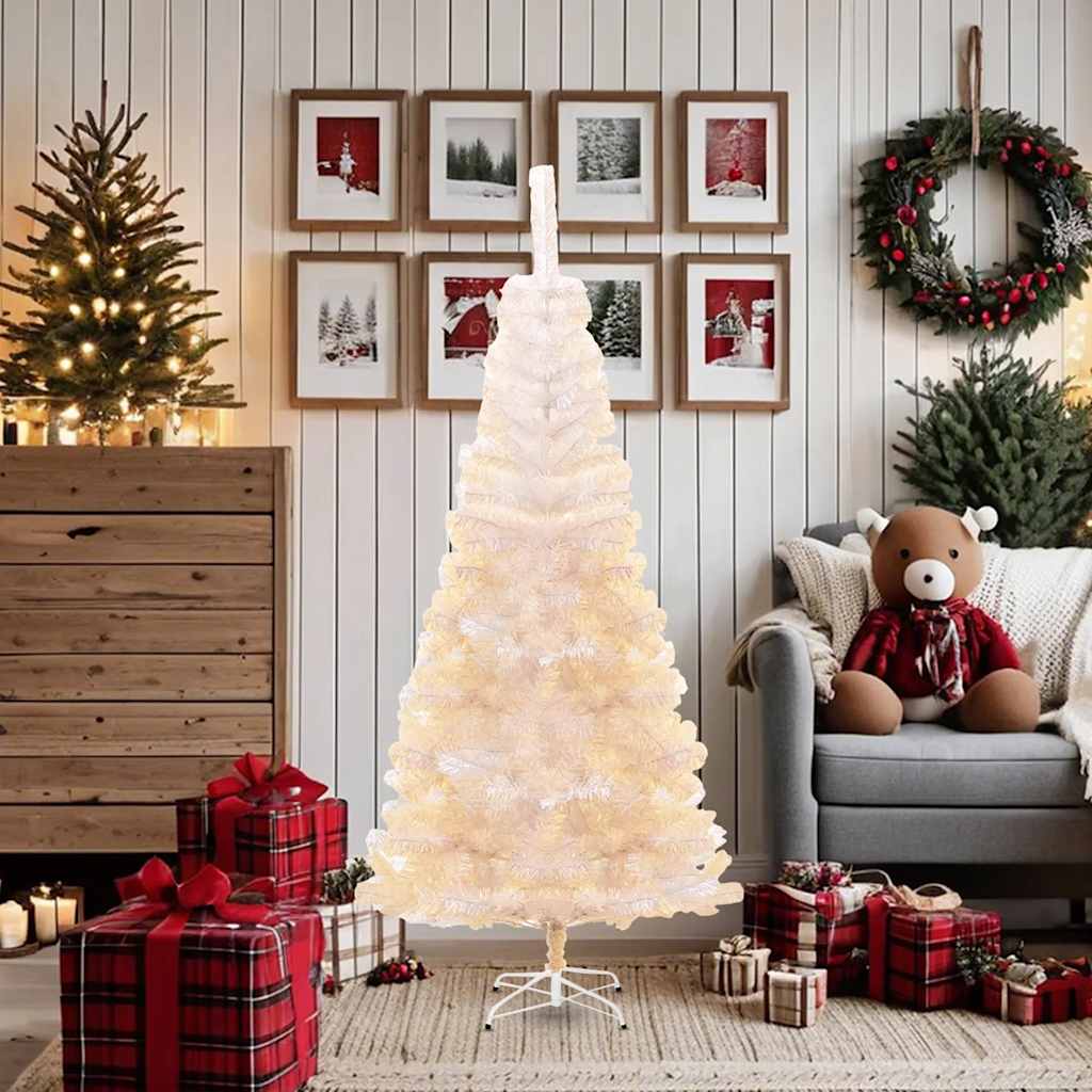 vidaXL Artificial Christmas Tree with Iridescent Tips White 180 cm PVC - 180 x 90 cm