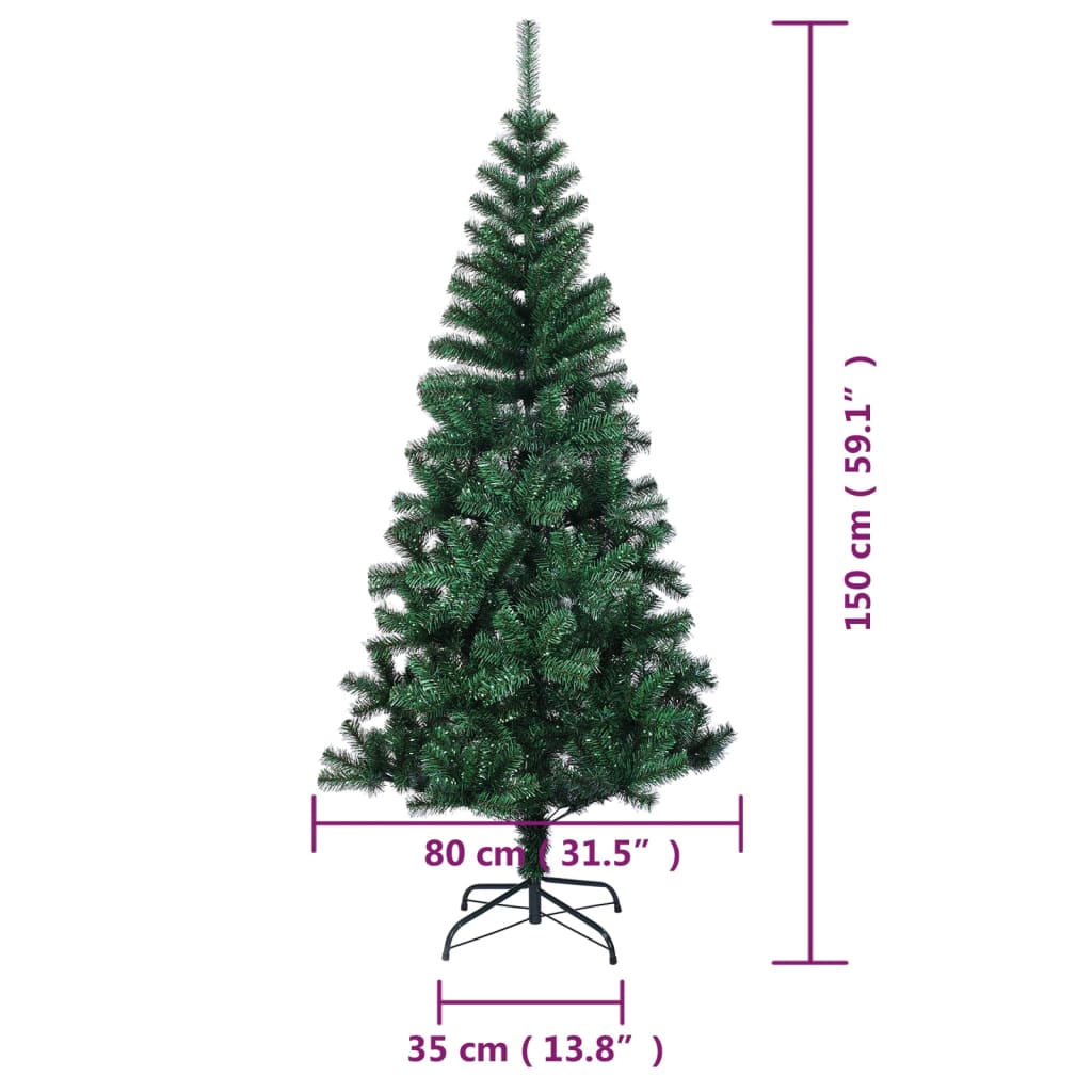 vidaXL Artificial Christmas Tree with Iridescent Tips Green 150 cm PVC - 150 x 80 cm