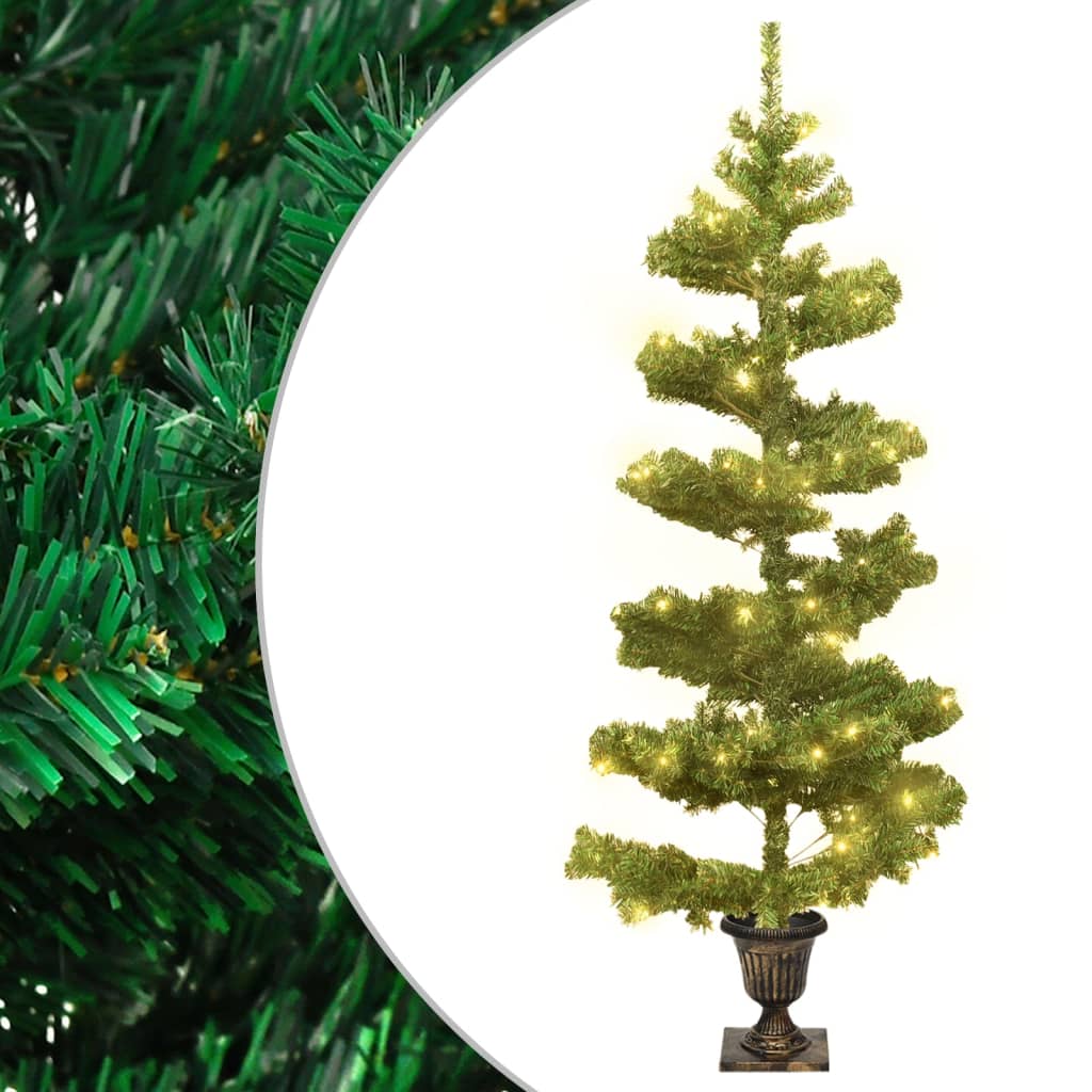 vidaXL Swirl Pre-lit Christmas Tree with Pot Green 120 cm PVC - 120 x 65 cm