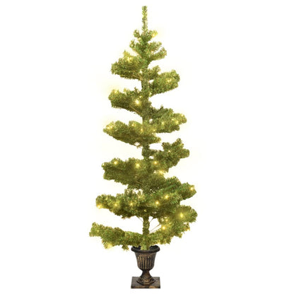 vidaXL Swirl Pre-lit Christmas Tree with Pot Green 120 cm PVC - 120 x 65 cm