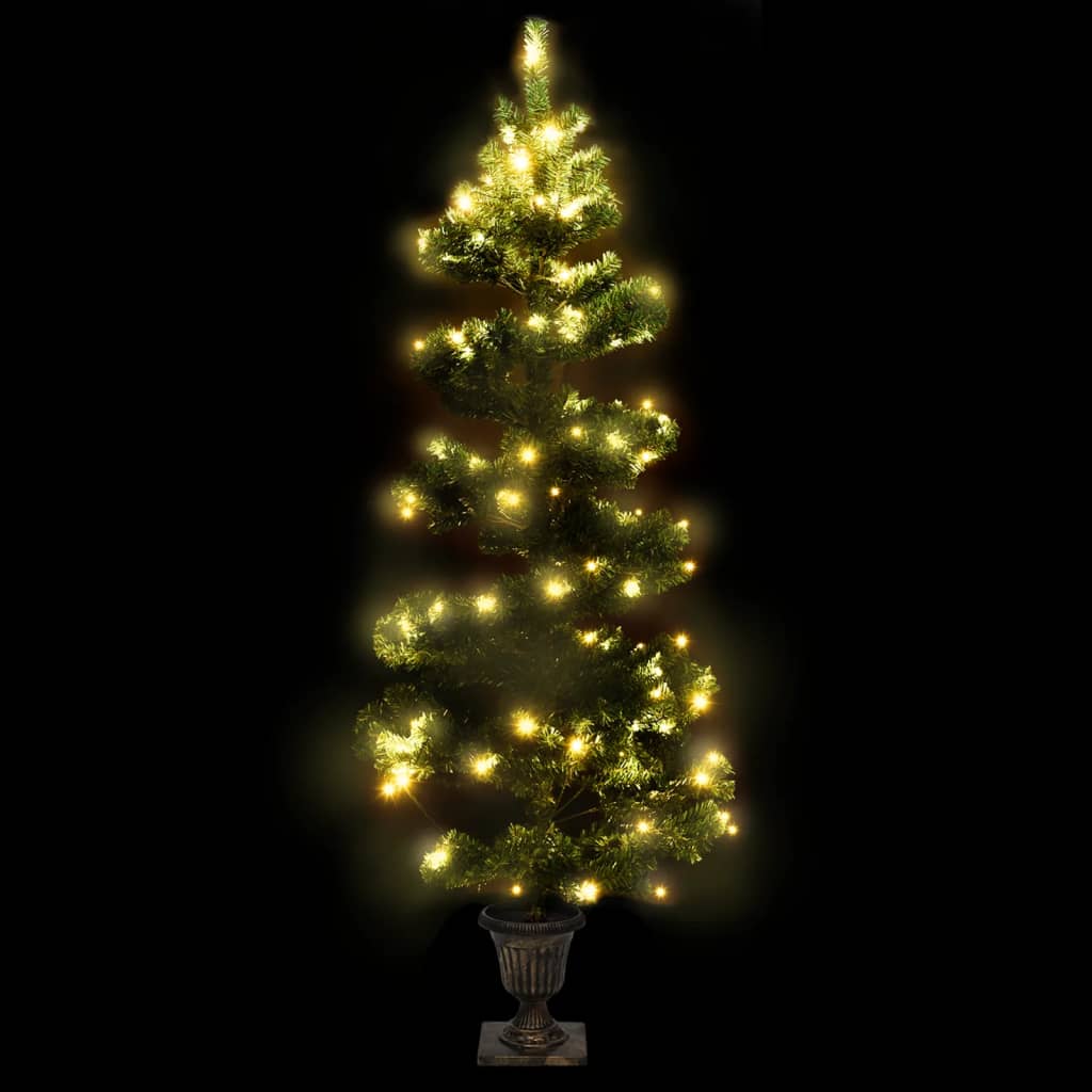 vidaXL Swirl Pre-lit Christmas Tree with Pot Green 120 cm PVC - 120 x 65 cm