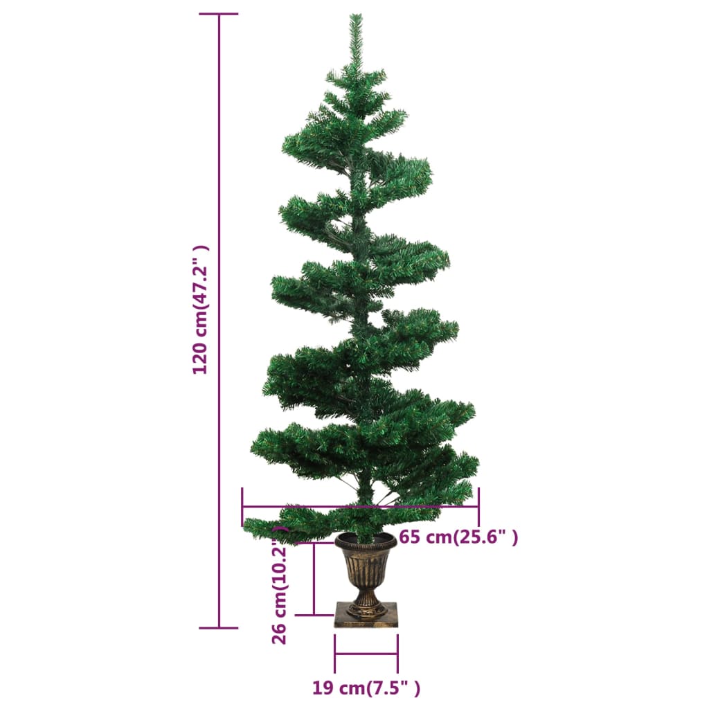 vidaXL Swirl Pre-lit Christmas Tree with Pot Green 120 cm PVC - 120 x 65 cm