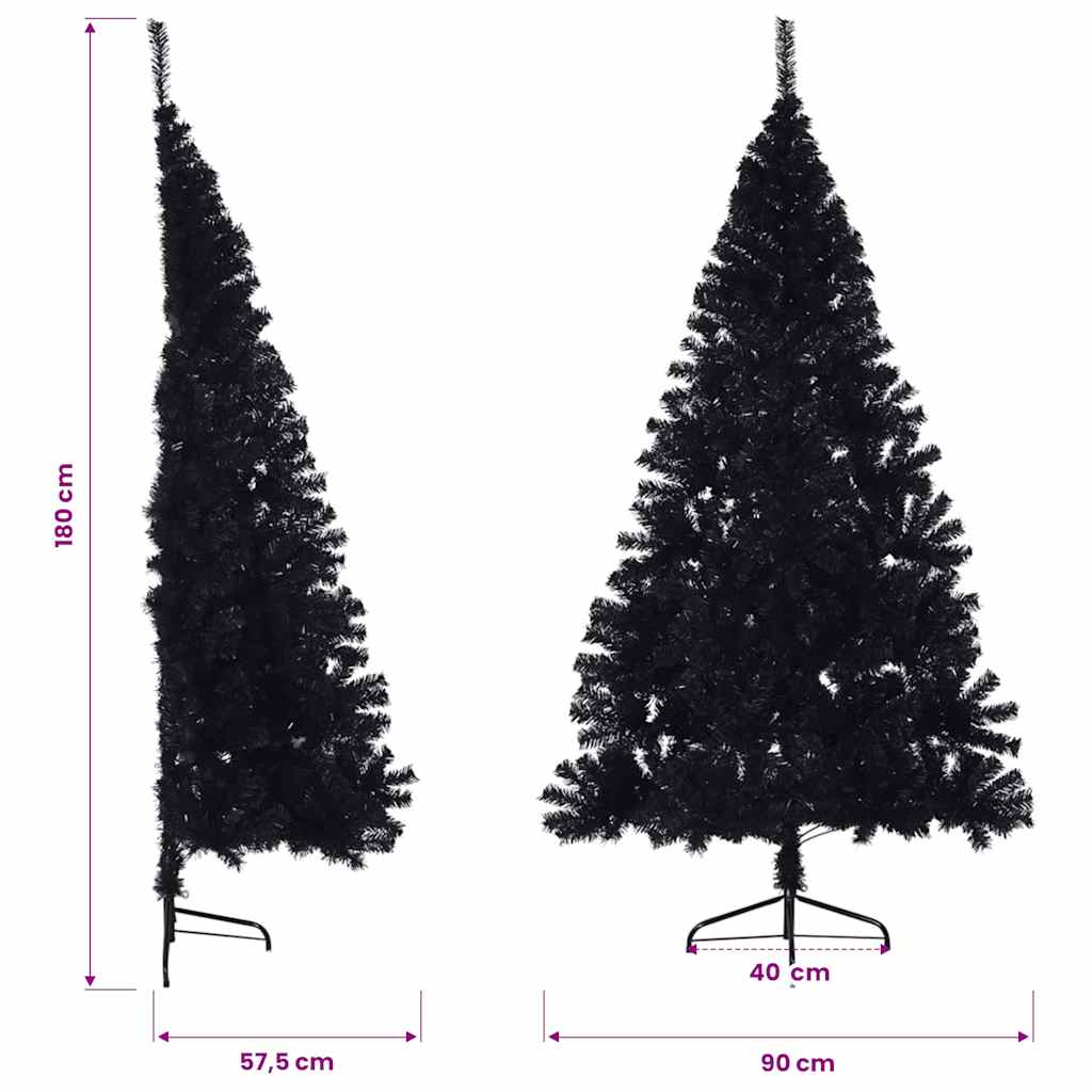 vidaXL Artificial Half Christmas Tree with Stand Black 180 cm PVC