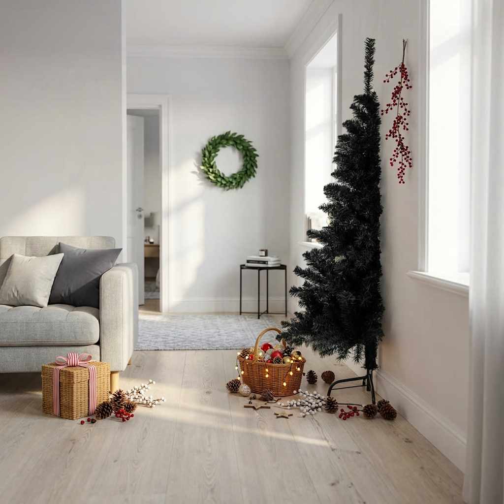 vidaXL Artificial Half Christmas Tree with Stand Black 180 cm PVC