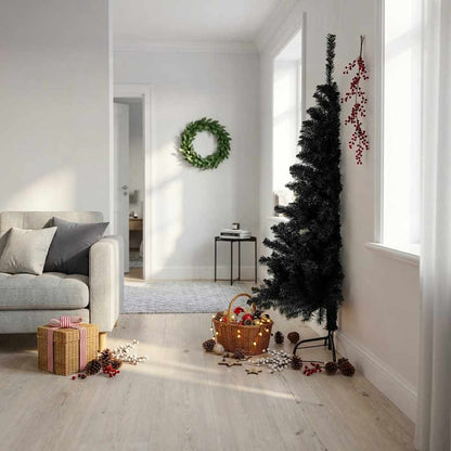 vidaXL Artificial Half Christmas Tree with Stand Black 180 cm PVC